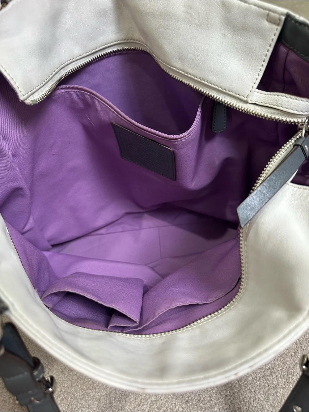Coach Y2K Off-White/Ivory & Gray Soho Large Pleated Gallery Tote Bag